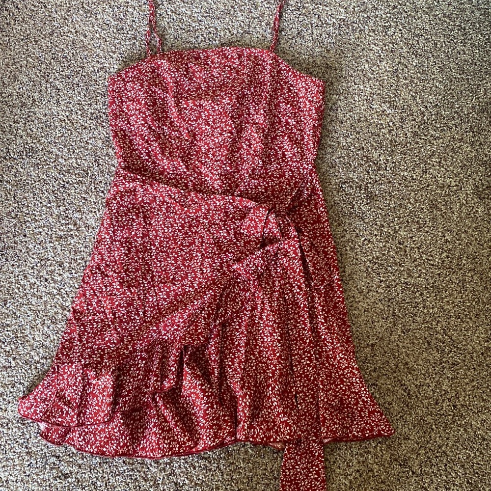 Shein red floral wrap dress